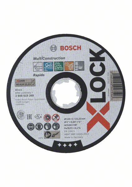 5 Stück Bosch X-LOCK Multi Material 125 x 1 x 22,23 Trennscheibe gerade (2608619269)