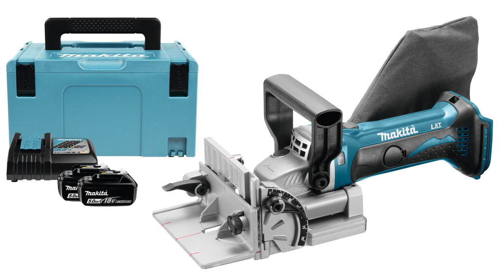 Makita DPJ180RTJ Akku-Flachdübelfräse inkl. MAKPAC + 2 Akkus 5.0Ah + Schnellladegerät