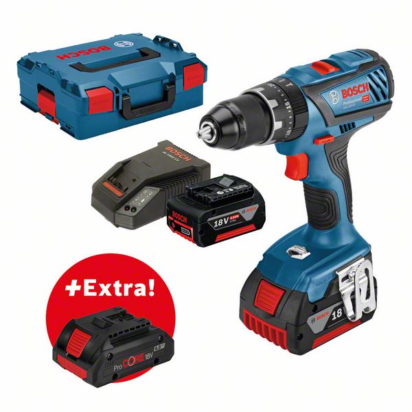 Bosch GSB 18V-28 Akku-Schlagbohrschrauber  + 2 x 5,0-Ah-Akku + ProCORE18V 4.0Ah in L-BOXX (0615990K7