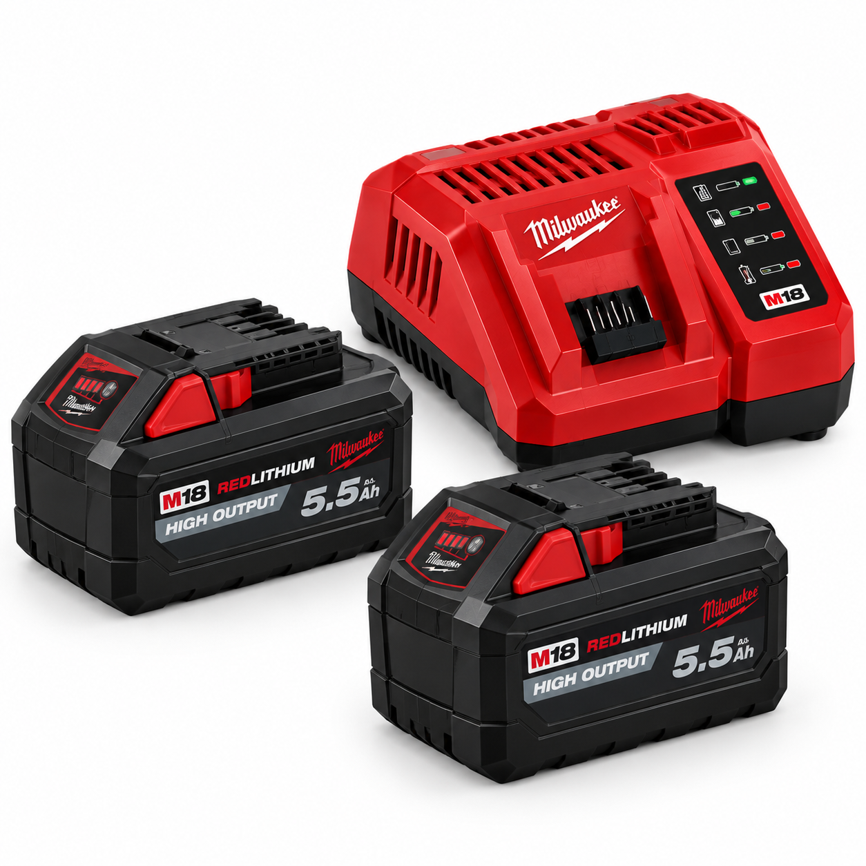 Milwaukee M18 HIGH OUTPUT NRG Pack M18 HNRG-552 battery starter kit (incl. 2x 18V 5.5 Ah batteries, 1x 12V 3.0 Ah battery & fast charger)