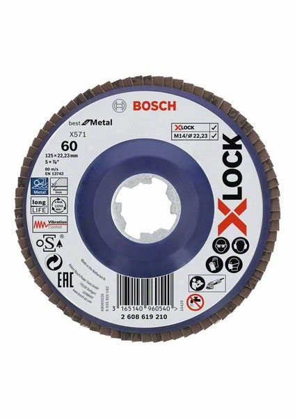 5 Stück Bosch X-LOCK Fächerschleifscheibe, gerade Ausführung, Kunststofftragplatte, Ø125 mm (2608619