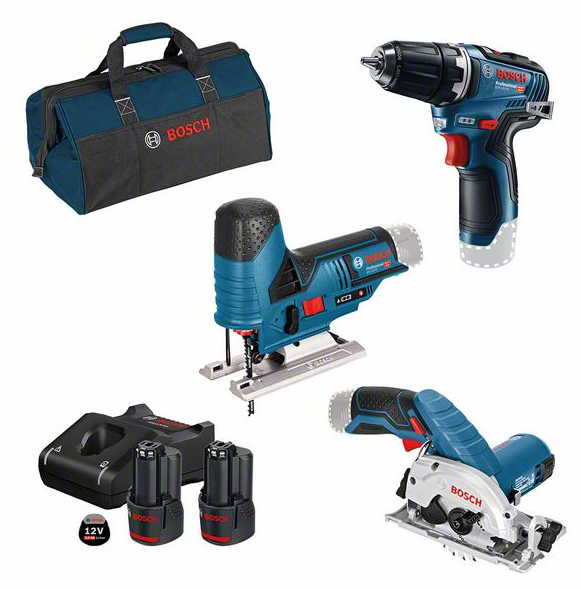 Bosch GSR12V-35 + GKS12V-26 + GST12V-70 + 2x3 , 0Ah + B (0615990M05)